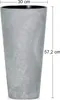 A tall, gray, tapered planter with a black rim, shown with dimensions indicated by measurement lines and text. Podgląd zdjęcia produktu