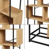 A collage of four close-up images showing different angles and details of a wooden bookshelf with black metal framing. Podgląd zdjęcia produktu