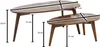 Two wooden coffee tables of different sizes are shown with dimensions indicated by measurement lines and text. Produktbild-Vorschau