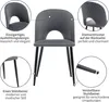 A gray velvet chair with black legs, shown with close-up details and descriptive text. Produktbild-Vorschau