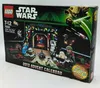 The image shows the front of a LEGO Star Wars 2013 Advent Calendar box, featuring various minifigures and scenes from the Star Wars universe depicted in a festive, holiday theme. Produktbild-Vorschau