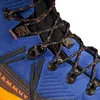 Detailansicht des Kento Mountain High GTX Men Bergschuhs von Mammut; mit blauer Oberfläche und orangefarbenen Schnürsenkeln. Produktbild-Vorschau