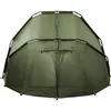 A green bivvy tent shown from the front. Voir les images du produit