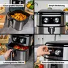 A collage of four images showing an air fryer and its features. Produktbild-Vorschau