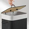 Bambus-Wäschekorb mit Deckel, Baumwolltasche und Griffen, Produktbild-Vorschau 5