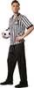 A man dressed as a soccer referee holding a soccer ball. Produktbild-Vorschau