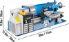 A mini metal lathe is shown on a white background with dimensions indicated by lines and text. Produktbild-Vorschau