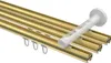 A close-up, angled view of a multi-track curtain rod system with hooks. Produktbild-Vorschau
