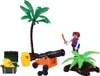 A pirate-themed toy playset with a cannon, treasure chest, barrel, palm trees, and a pirate figure. Produktbild-Vorschau