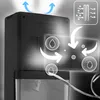 Diagram showing the internal workings of a dehumidifier, with arrows indicating airflow and water collection. Voir les images du produit