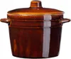 A brown ceramic pot with a lid and handles, isolated on a white background. Voir les images du produit