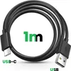 A coiled black USB-C to USB cable is shown against a white background. Text overlays indicate the cable length and connector types. Produktbild-Vorschau