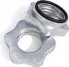 Two silver star-shaped weight collars with a black rubber ring on one of them, placed on a white background. Produktbild-Vorschau
