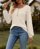 ASKSA Damen Langarmshirt Rundhals Knoepfen Rippstrick Produktbild-Vorschau 3