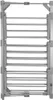 A tall, narrow, silver-colored heated drying rack with multiple horizontal bars. Voir les images du produit
