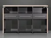 A front view of a modern sideboard or console table with drawers and open shelves. Produktbild-Vorschau
