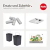 A collage of images showing accessories for a trash bin, including trash bags, a lid, and two bins, along with a graphic illustrating organic waste. Podgląd zdjęcia produktu