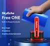 A hand holding a blue cylindrical device above a red and black base unit, with text overlays. Náhled obrázku produktu