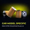 Three oil filters are displayed against a dark background with a yellow gradient. Produktbild-Vorschau