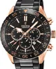 A close-up studio shot of a Festina men's chronograph watch with a black dial and rose gold accents. Voir les images du produit