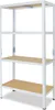 A white metal shelving unit with four wooden shelves, shown against a white background. Anteprima dell’immagine prodotto