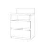 A line drawing of a modern nightstand with two drawers and an open shelf. Produktbild-Vorschau
