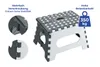 A folding stool with close-up views of its joints and a weight capacity indicator. Podgląd zdjęcia produktu