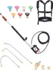 A collection of pressure washer accessories, including a telescopic wand, spray nozzles, a harness, and connectors, laid out on a white background. Produktbild-Vorschau