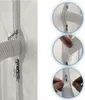 Close-up shots demonstrating how to attach a flexible hose to a zippered opening, likely for a portable air conditioner or dryer vent. Produktbild-Vorschau