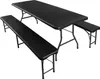 A black folding table and two matching benches are shown against a white background. Podgląd zdjęcia produktu