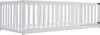 A white wooden crib or bed frame with vertical slats and a gate with a latch. Náhled obrázku produktu