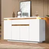 A white sideboard with wood accents is displayed in a room with wood-paneled walls and a rug on the floor. Decorative items are placed on top of the sideboard. Anteprima dell’immagine prodotto