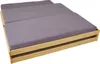 A grey futon mattress laid out on a light wood frame. Produktbild-Vorschau