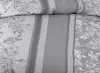 A close-up view of a grey duvet cover with a floral pattern and striped borders. Produktbild-Vorschau