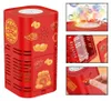 Rote rechteckige Blasenmaschine mit goldenen chinesischen Schriftzeichen und Symbolen, gezeigt mit Details zu Blasenausstoß, Flüssigkeitsbehälter und Knopf Voir les images du produit
