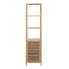 A tall, narrow wooden shelving unit with a cabinet at the bottom, displayed against a white background. Voir les images du produit