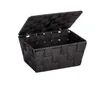 A black woven storage basket with an open lid, shown against a white background. Produktbild-Vorschau