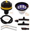 A collage of images showing a vacuum cleaner and its accessories with dimensions labeled. Anteprima dell’immagine prodotto