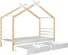 A children's house bed with two drawers underneath, shown against a white background. Produktbild-Vorschau
