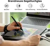 A person is using a HUION Kamvas 13 graphic tablet connected to a laptop, drawing on the tablet with a stylus. The image highlights product features with icons and text. Produktbild-Vorschau