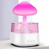 A mushroom-shaped humidifier with pink water and mist, illuminated by pink light. Voir les images du produit