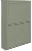 A neutral studio shot of a green metal shoe cabinet with two doors. Podgląd zdjęcia produktu