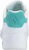 The back view of a white and teal Skechers sneaker. Anteprima dell’immagine prodotto