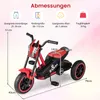 A diagram showing the dimensions and specifications of a red and black children's tricycle. Náhled obrázku produktu