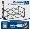 A black foldable handcart with text overlays highlighting its features. Produktbild-Vorschau