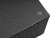 A close-up view of the textured surface of a black outdoor furniture set, likely a table or sofa, with a clear glass top and a small suction cup visible. Produktbild-Vorschau