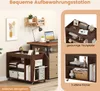 A collage of images showing a multi-level rolling side table and its features, set in a home office or living room environment. Anteprima dell’immagine prodotto