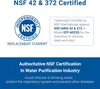Marketing image showing NSF certification details for a water filter replacement element. Produktbild-Vorschau