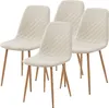 Four beige dining chairs with wooden legs are arranged in a group. Náhľad obrázku produktu