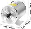 A silver electric motor with black accents and a sprocket, shown with dimensions indicated by text overlays. Produktbild-Vorschau